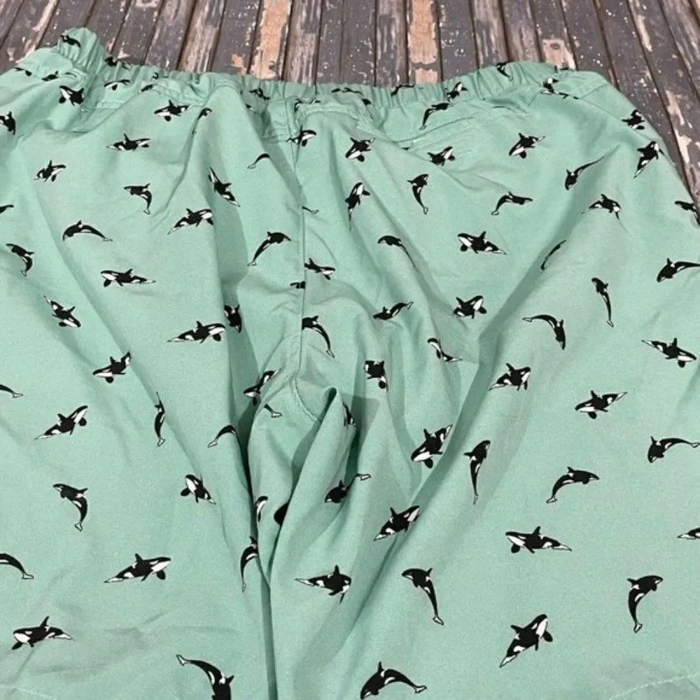Place Sport Kids Fish Green Drawstring Waist Swim Shorts Trunks Sz Large